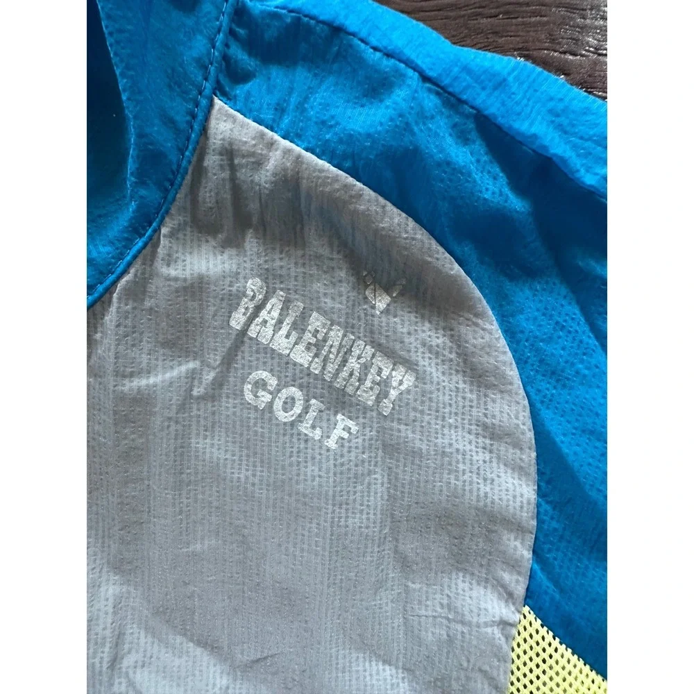 Balenkey Golf Mens Windbreaker Jacket Blue Grey Yellow Full Zip Hooded Size 100